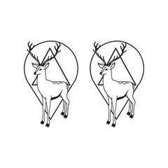 Deer with Antlers Geometric Emblem Line Art