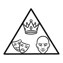 Graphic Triangle Icon with Crown, Theatrical Masks, and Expressive Face