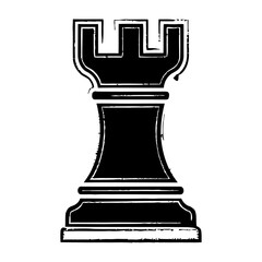 Distressed Black and White Chess Rook Vector Illustration Icon