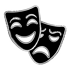 Distressed Black and White Theatre Masks Representing Comedy and Tragedy