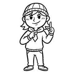Monochrome Comic Style Drawing of Youthful Character with Beanie