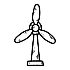 Black Line Art Wind Turbine Doodle on White Background