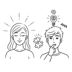 Line art illustration of creative thinking, problem solving, and peaceful insight.