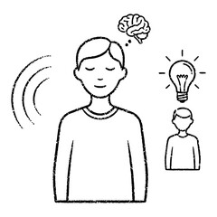 Monochrome Distressed Line Art Illustration of Person Thinking and Listening