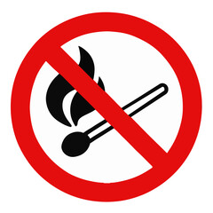 No Open Flames Sign With Match And Fire prohibition
