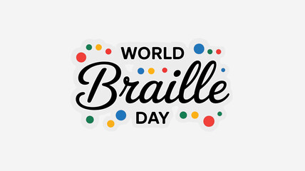 World braille day celebration text design with colorful dots illustration isolated on