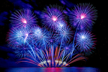 colourful firework display set for celebration happy new year and merry christmas and  fireworks on black background