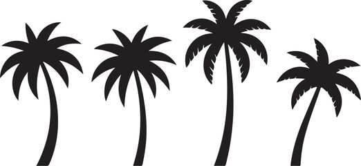 Silhouette of four palm trees on a white background