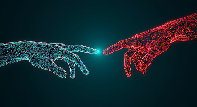 Digital Hands Touching with Connection Effect technology artific