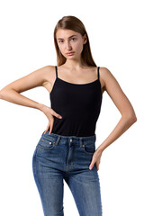 Obraz premium Slavic beauty in black top posing confidently