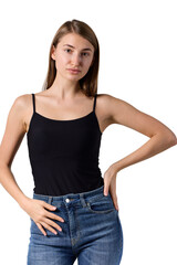 Fototapeta premium Slavic beauty in black top posing confidently