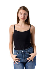 Fototapeta premium Slavic beauty in black top posing confidently