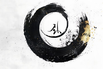 墨の円相と金の円弧が調和する和モダン構図