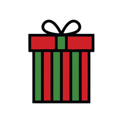 Festive Christmas Gift with Red Top and Green Striped Body with Black Outline