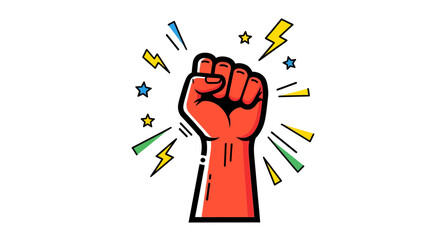 Empowered fist illustration with dynamic elements symbolizing solidarity and strength