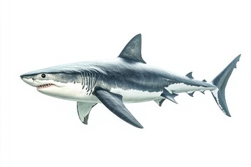 Fototapeta premium Isolated Shark Swimming on White Background