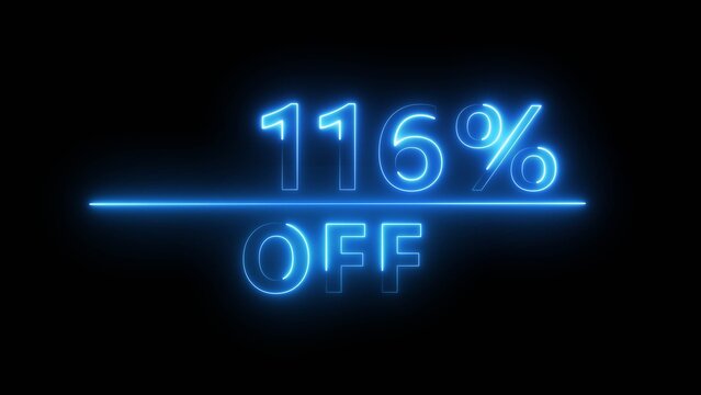 Neon 116% off illustration. Neon discount offer number. Business percentage number.