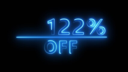 Neon 122% off illustration. Neon discount offer number. Business percentage number.