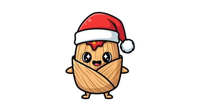 Festive culinary illustration celebrating Christmas with a traditional tamale character adorn in a