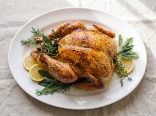 Fresh and Herb Roasted Turkey with Rosemary on Bright Background
