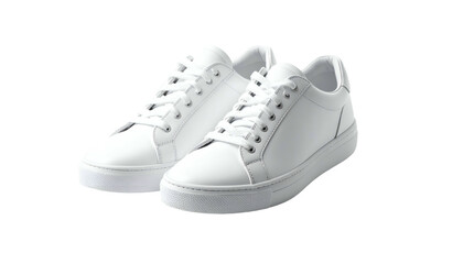 Simple all-white leather sneakers on white soles, isolated