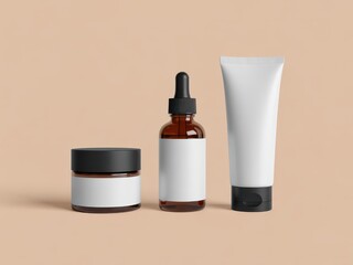Skincare product mockup set with cream jar serum bottle and tube image