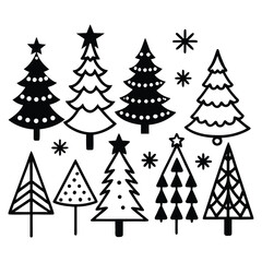 Obraz premium Festive Christmas tree icons for holiday designs and winter season greetings create cheerful DIY invites, crafts, and decor