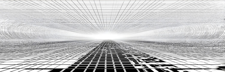 Vector perspective mesh. Detailed grid lines on white background.