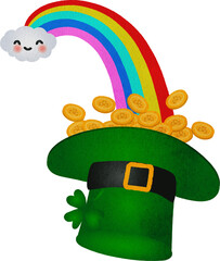 St. Patrick's Day Leprechaun Hat With Rainbow Watercolor Hand Drawn Style