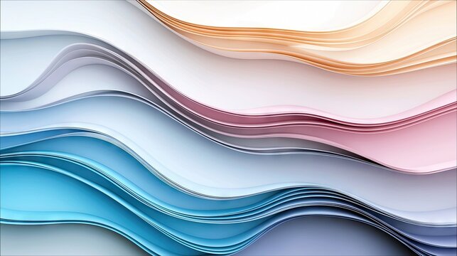 An abstract image featuring layers of wavy paper in various pastel colors, creating a sense of depth and movement.