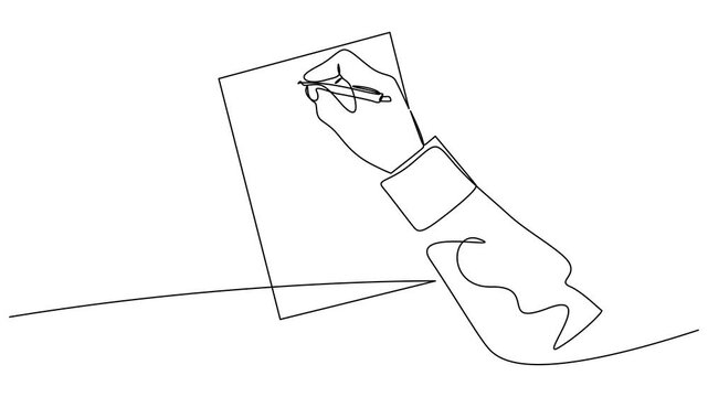 Self drawing line animation hand signs documents continuous line concept. Full length motion