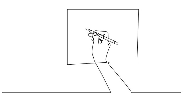 Self drawing line animation hand signs documents continuous line concept. Full length motion