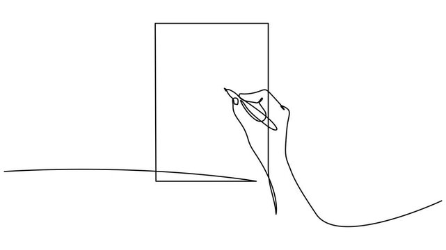 Self drawing line animation hand signs documents continuous line concept. Full length motion
