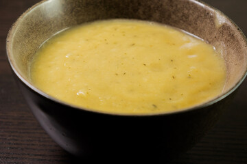 Creamy Potato and Leek Soup on Dark Background – Cozy Comfort Food