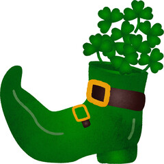 Leprechaun Shoe with Shamrocks Illustration Watercolor Hand Drawn Style