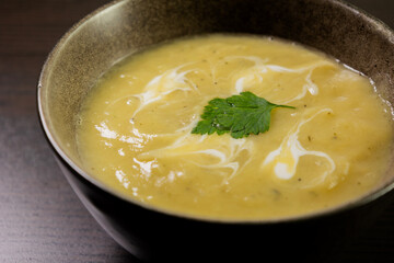 Potato and Leek Soup with Cream in Bowl – Cozy Comfort Food