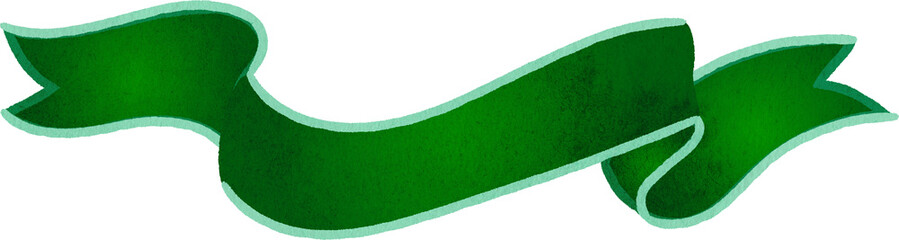 Green Decorative Ribbon Banner Illustration Watercolor Hand Drawn Style