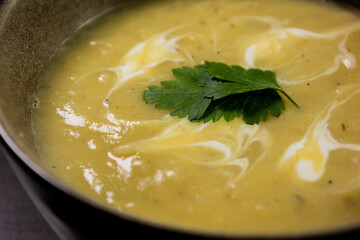 Potato and Leek Soup with Cream in Bowl – Cozy Comfort Food