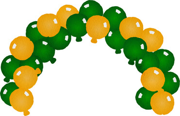 Watercolor Balloon Arch in Green and Gold Watercolor Hand Drawn Style