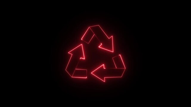 The universal recycling symbol, also known as the Mobius Loop, is rendered as a red neon sign. This symbol is used globally to indicate items that can be recycled. 

