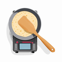 Frying pancake in pan with spatula