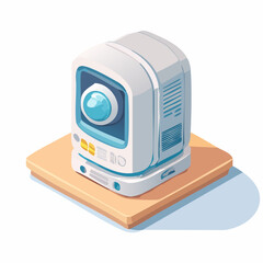 Futuristic computer on a wooden stand