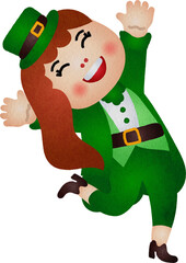 Happy Leprechaun Girl Character Illustration Watercolor Hand Drawn Style