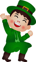 Illustration of Happy Leprechaun Watercolor Hand Drawn Style