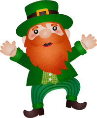 Illustration of Leprechaun for St. Patrick's Day Watercolor Hand Drawn Style
