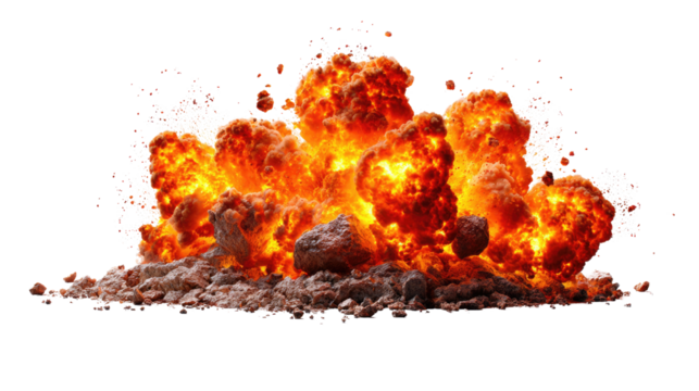 Explosive Energy: Witness the raw, untamed power of a dynamic explosion, as fire and debris erupt in a fiery spectacle. A scene of intense energy and destruction.