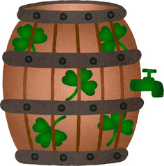 Illustration of Keg with Shamrocks for Saint Patrick's Day Watercolor Hand Drawn Style