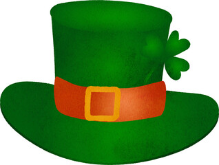 Leprechaun Hat with Shamrock Clip Art Watercolor Hand Drawn Style