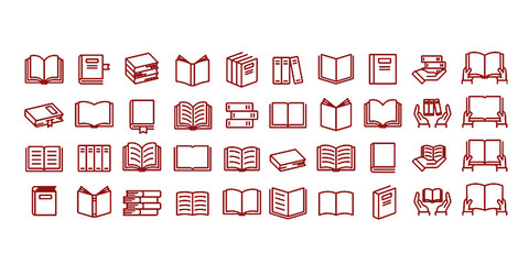 Line editable vector book icon set (not outlined)