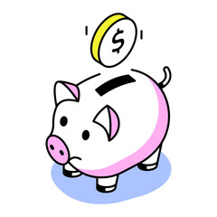 An isometric style icon depicting saving money